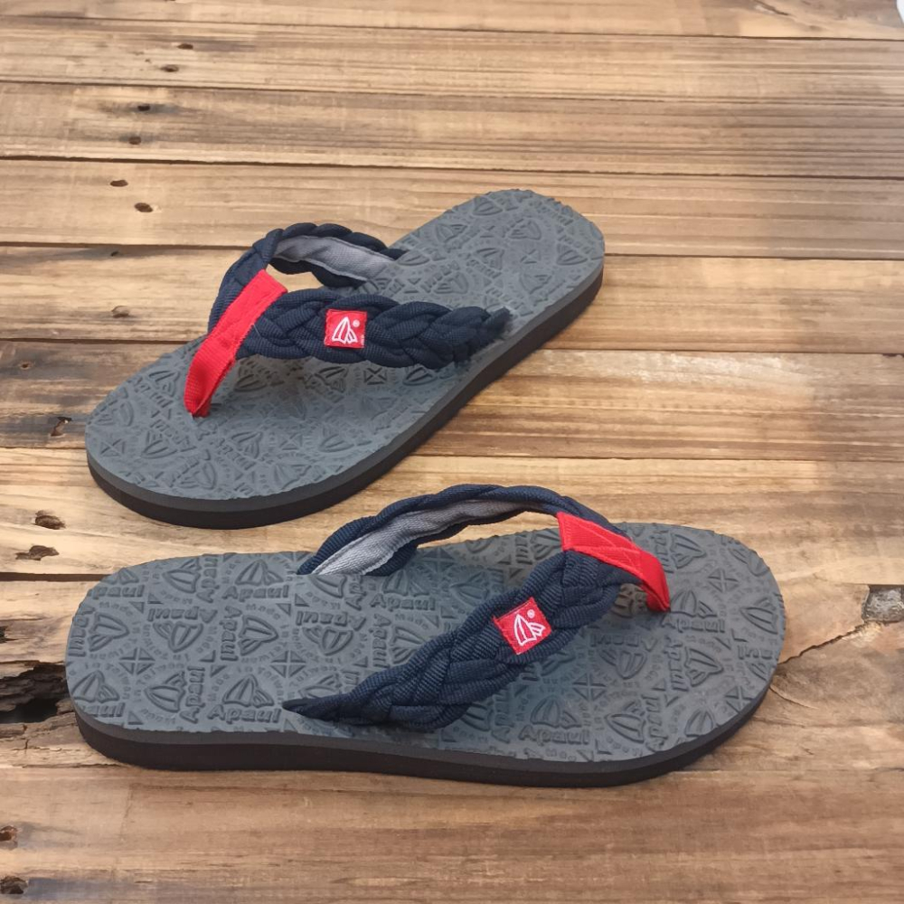 【APAUL雅鉑】32317-2  藍/深灰 編織風寬版拖鞋 美式風格夾腳拖-細節圖2