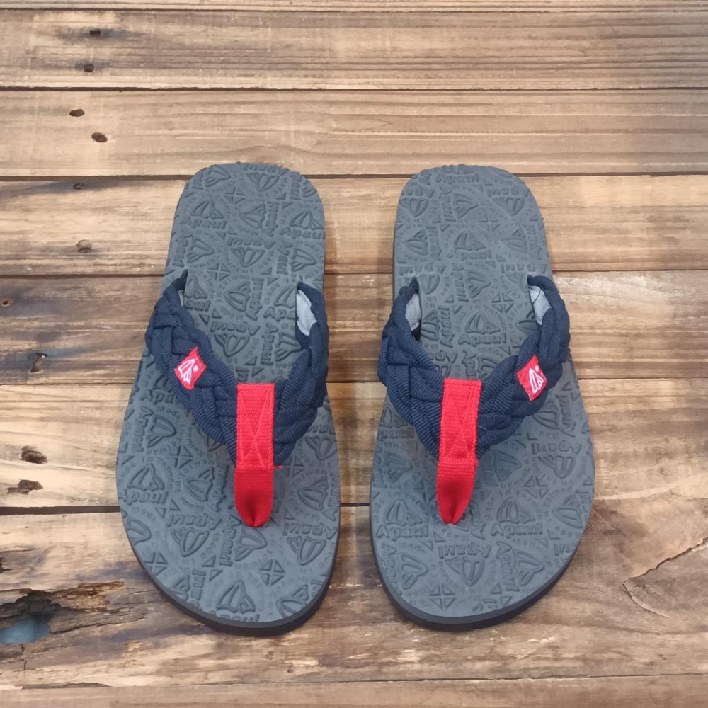 【APAUL雅鉑】32317-2  藍/深灰 編織風寬版拖鞋 美式風格夾腳拖-細節圖3