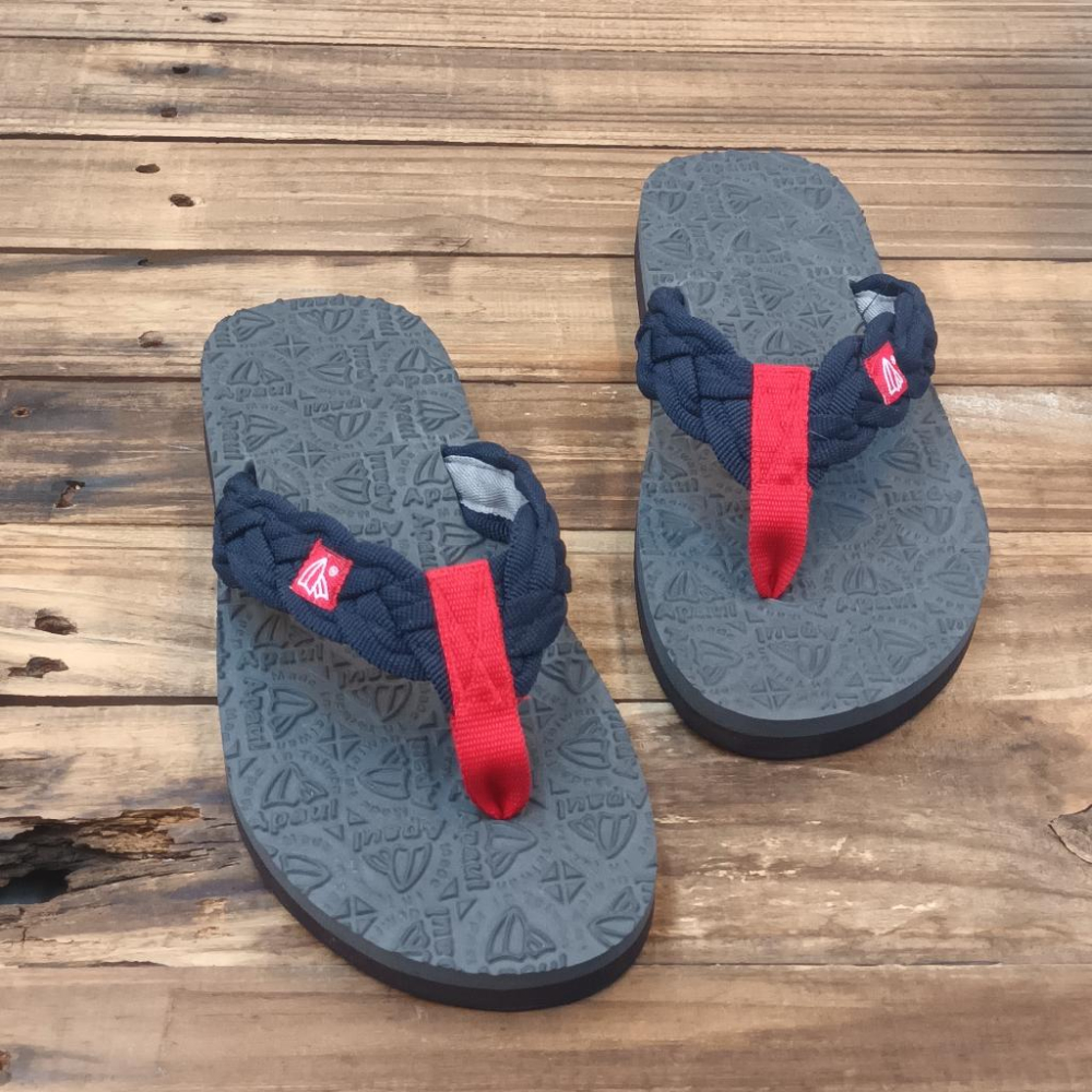 【APAUL雅鉑】32317-2  藍/深灰 編織風寬版拖鞋 美式風格夾腳拖-細節圖6