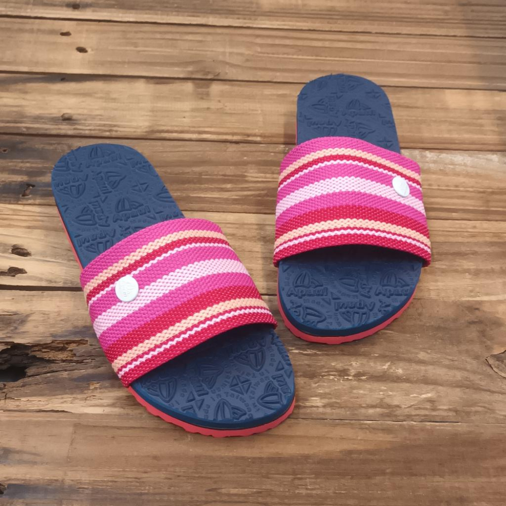 【APAUL雅鉑】12302-4-紅藍 運動風拖鞋 條紋一字拖鞋 天然橡膠拖鞋-細節圖3