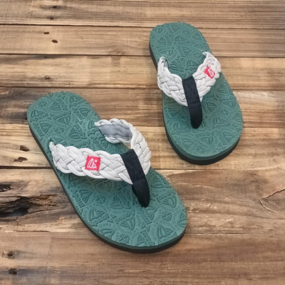 【APAUL雅鉑】32317-4  灰/綠 編織風寬版拖鞋 美式風格夾腳拖-細節圖4