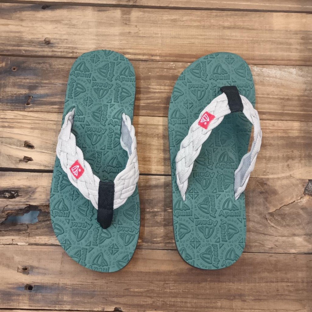 【APAUL雅鉑】32317-4  灰/綠 編織風寬版拖鞋 美式風格夾腳拖-細節圖5