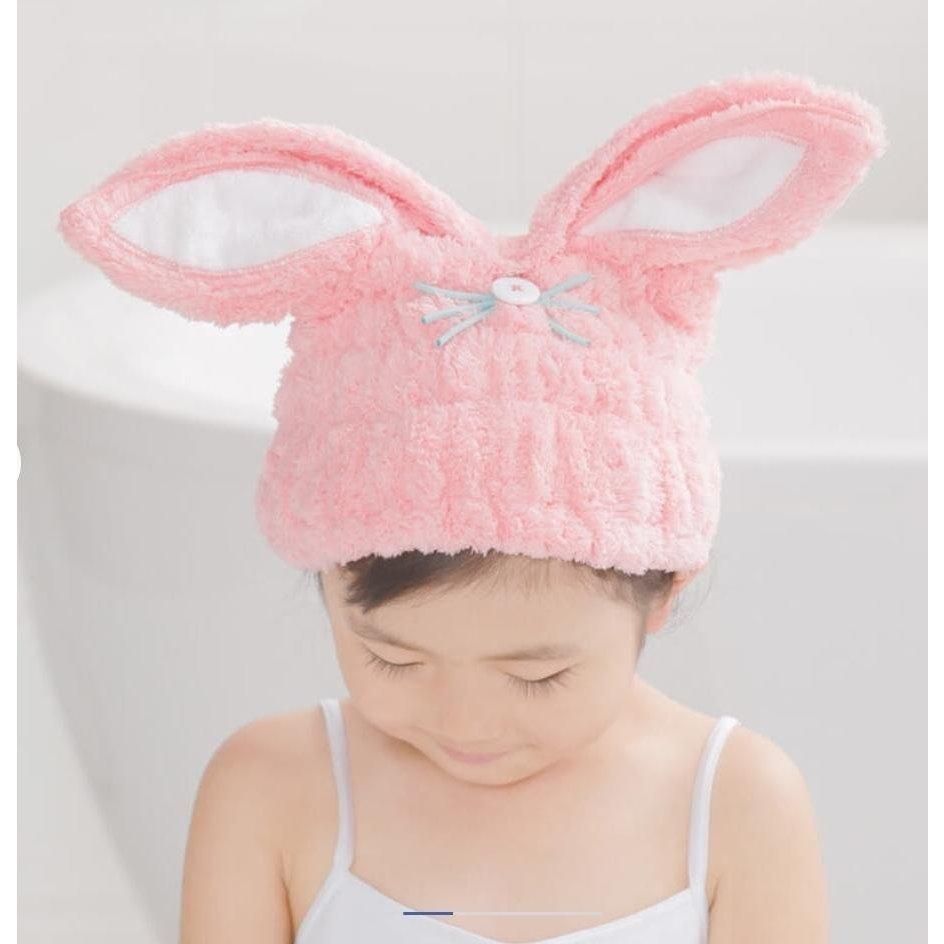 【二入$618】【日本Marna】兒童速乾吸水髮帽（粉色）貓咪 兔兔-細節圖2