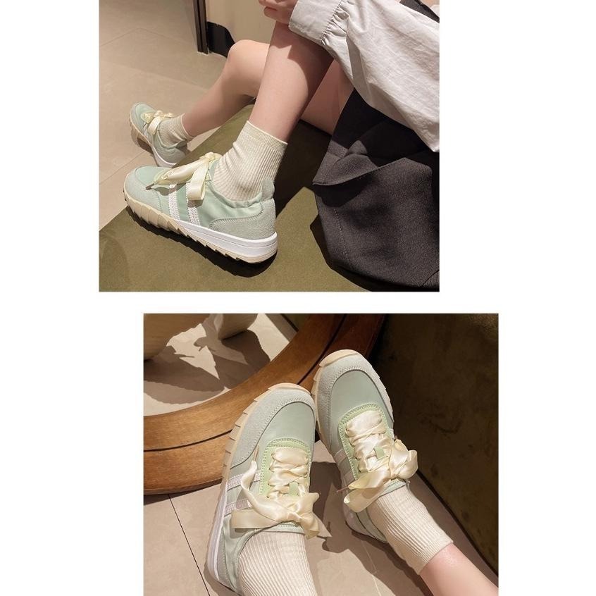 TATA【現貨➕預購】小仙女外出踏青款 平底阿甘鞋 休閒穿搭 休閒布鞋 緞帶鞋帶 粉嫩色系好可愛~-細節圖3