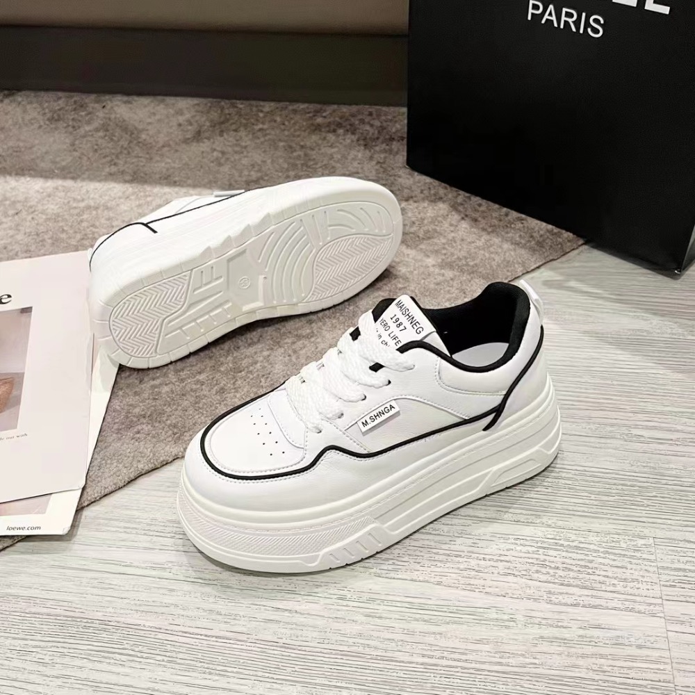 DoubleE［現貨+預購］小白休閒鞋 黑邊 白邊 增高鞋 小個子必備 韓版外出鞋 板鞋-規格圖5