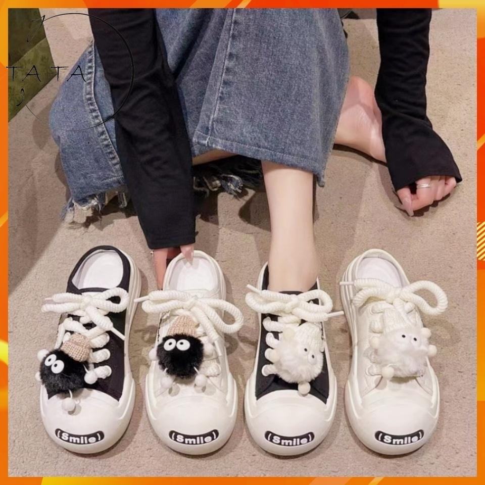 TATA【現貨➕預購】2024春季爆款可愛醜萌大頭鞋 圓頭休閒鞋 小黑炭運動鞋  增高 包鞋 半拖鞋 懶人鞋-細節圖2