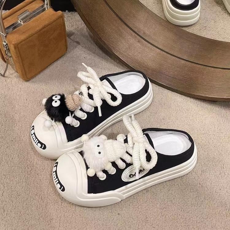 TATA【現貨➕預購】2024春季爆款可愛醜萌大頭鞋 圓頭休閒鞋 小黑炭運動鞋  增高 包鞋 半拖鞋 懶人鞋-細節圖6