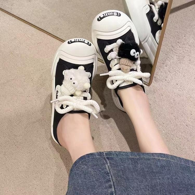 TATA【現貨➕預購】2024春季爆款可愛醜萌大頭鞋 圓頭休閒鞋 小黑炭運動鞋  增高 包鞋 半拖鞋 懶人鞋-細節圖8