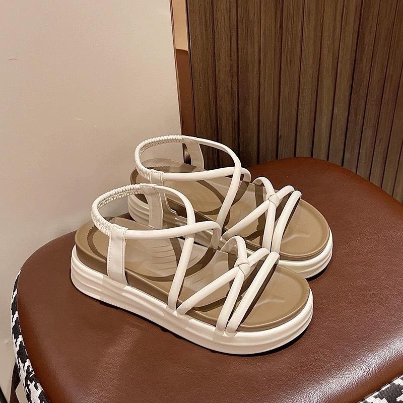 TATA【現貨➕預購】厚底免綁帶羅馬鞋女鞋涼鞋平底露趾女款涼鞋小米結扭結後底休閒涼鞋坡跟涼鞋-細節圖3