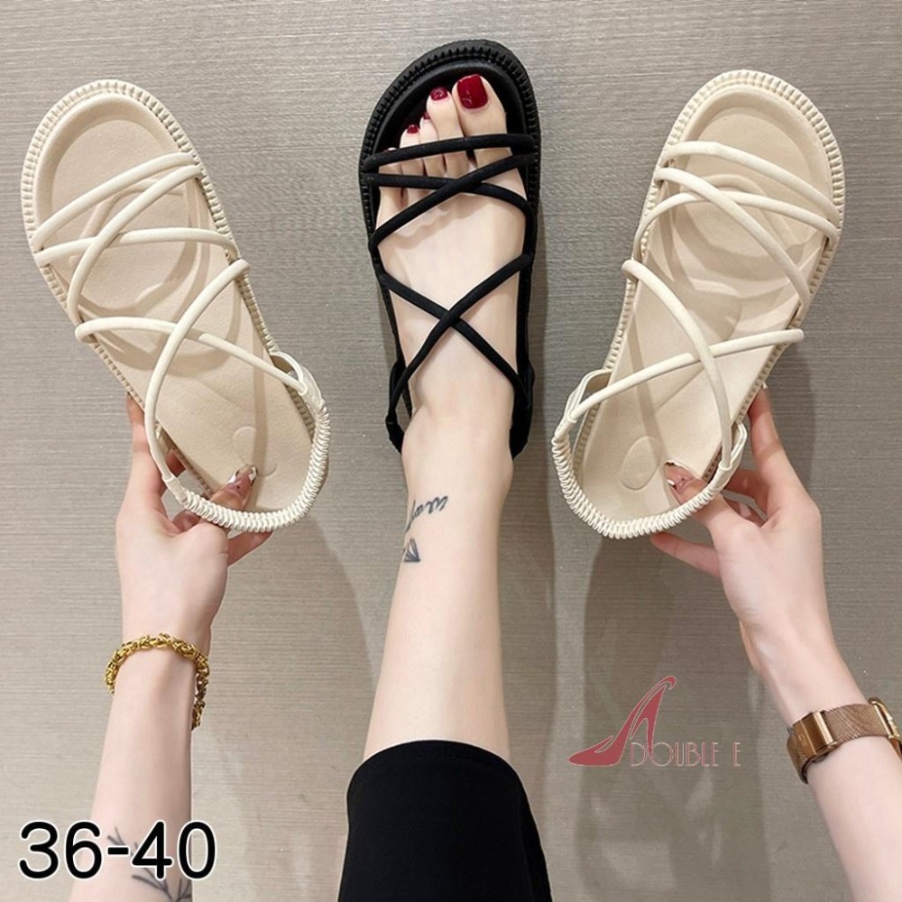 TATA【現貨➕預購】厚底免綁帶羅馬鞋女鞋涼鞋平底露趾女款涼鞋小米結扭結後底休閒涼鞋坡跟涼鞋-細節圖7