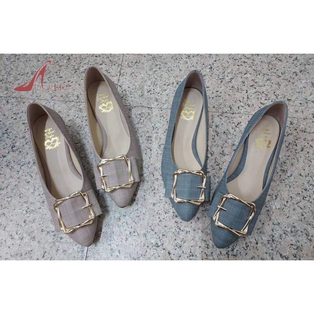 TATA【現貨➕預購】台灣製金色飾扣楔型尖頭包鞋女鞋娃娃鞋有根女鞋休閒鞋-細節圖2