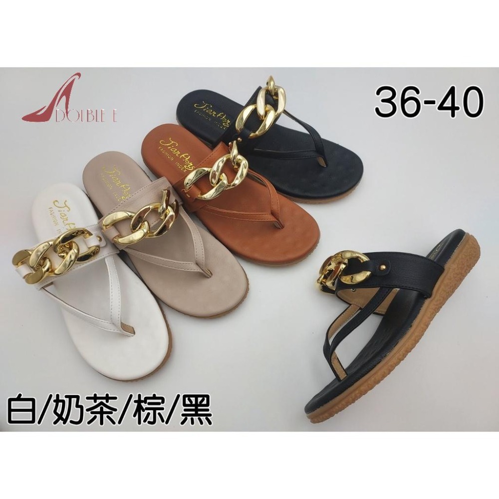 TATA【現貨➕預購】MITHJ台灣製鍊條飾扣夾腳涼拖鞋平底女拖鞋厚乳膠底超好穿好走女生女款-細節圖2
