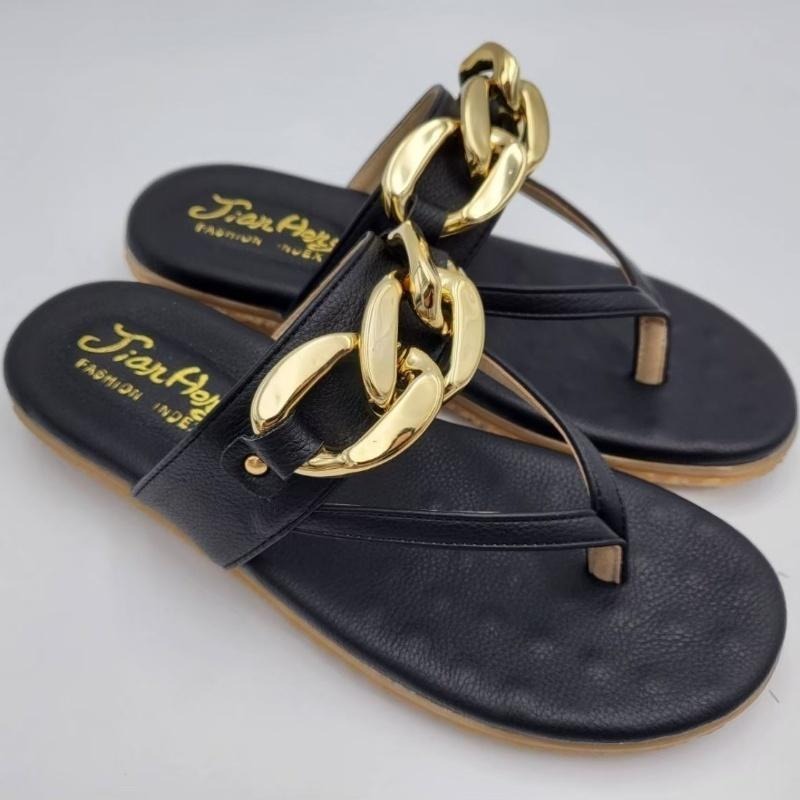 TATA【現貨➕預購】MITHJ台灣製鍊條飾扣夾腳涼拖鞋平底女拖鞋厚乳膠底超好穿好走女生女款-細節圖4