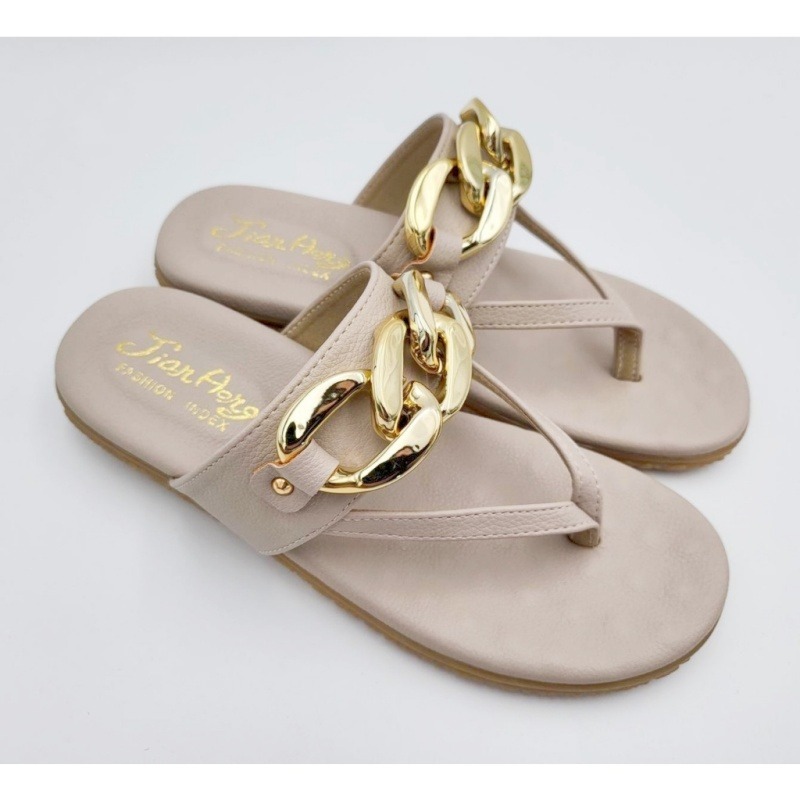 TATA【現貨➕預購】MITHJ台灣製鍊條飾扣夾腳涼拖鞋平底女拖鞋厚乳膠底超好穿好走女生女款-規格圖8
