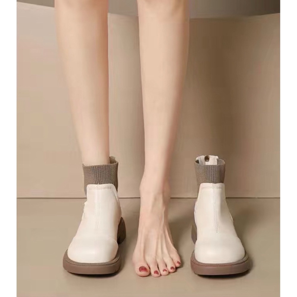 TATA【現貨➕預購】韓版後拉鍊切爾西靴 短靴 襪靴 馬丁靴 拼接短筒靴-細節圖2