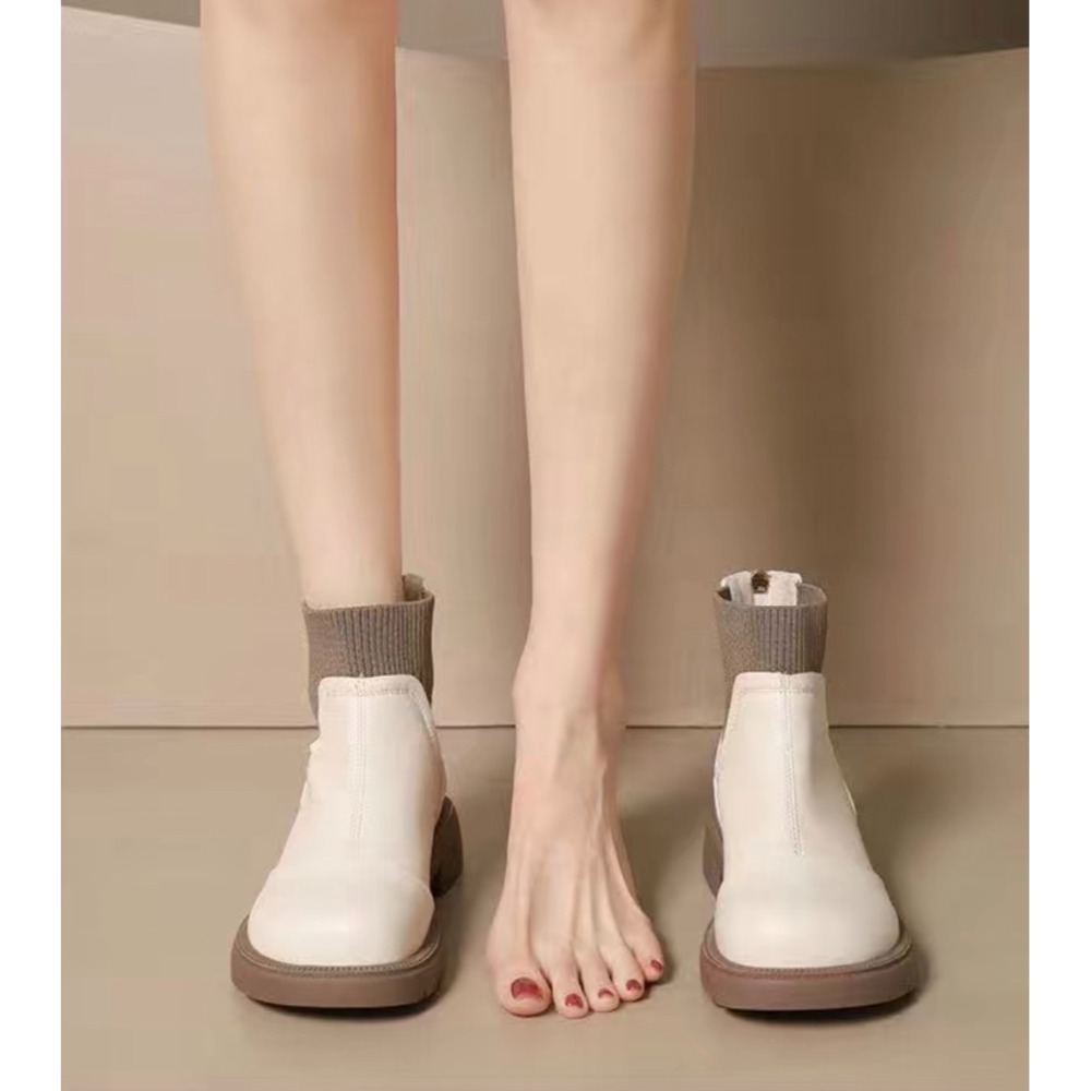 TATA【現貨➕預購】韓版後拉鍊切爾西靴 短靴 襪靴 馬丁靴 拼接短筒靴-規格圖3