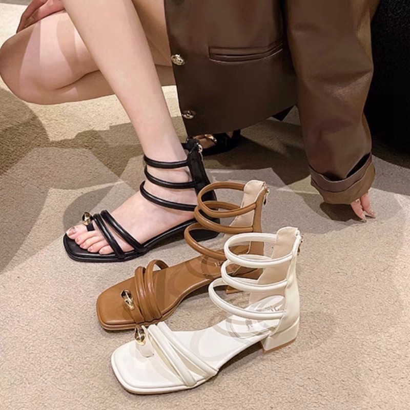 TATA【現貨➕預購】🔥新款高幫後包羅馬鞋 時尚低跟法式套趾涼鞋 超仙夾腳涼鞋-細節圖6