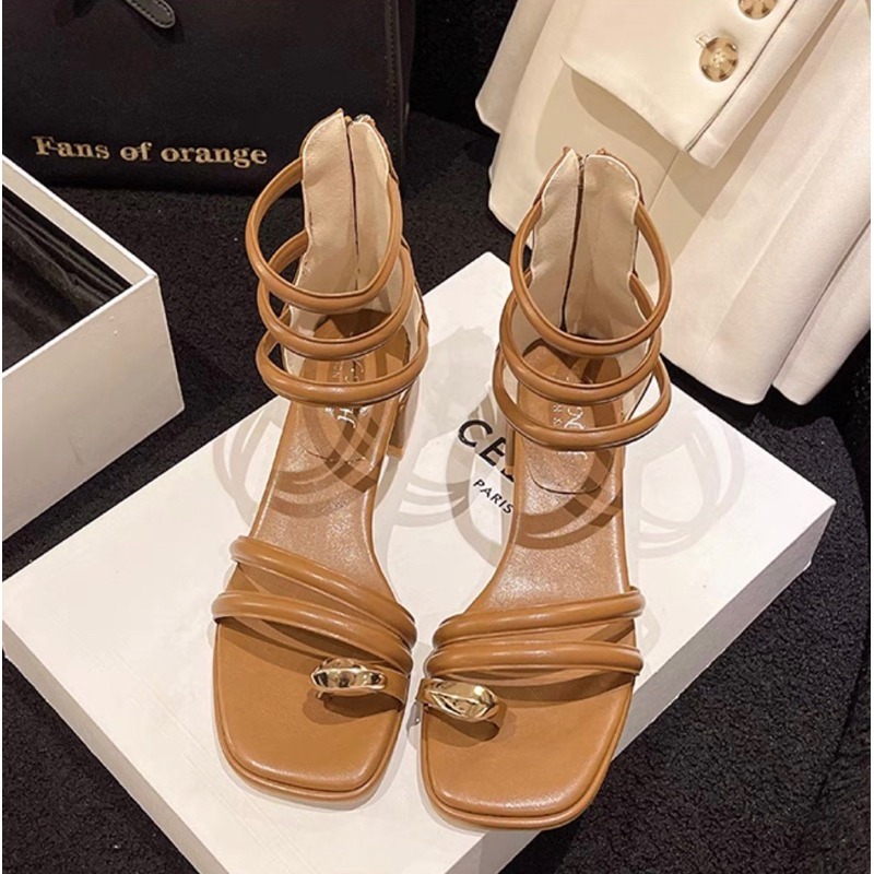 TATA【現貨➕預購】🔥新款高幫後包羅馬鞋 時尚低跟法式套趾涼鞋 超仙夾腳涼鞋-規格圖7