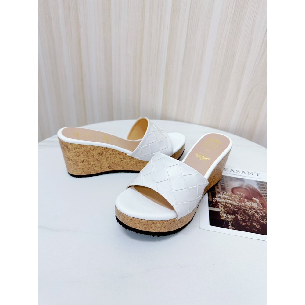 TATA【現貨➕預購】MITSR台灣製造 春夏新款編織感厚底涼拖鞋(共三色) 露趾高根拖鞋女 女生女款-細節圖3