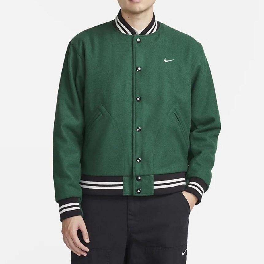 【WS】NIKE NSW VARSITY JACKET 羊毛 刺繡 男款 黑綠 運動 棒球外套 DQ5011-341-細節圖3