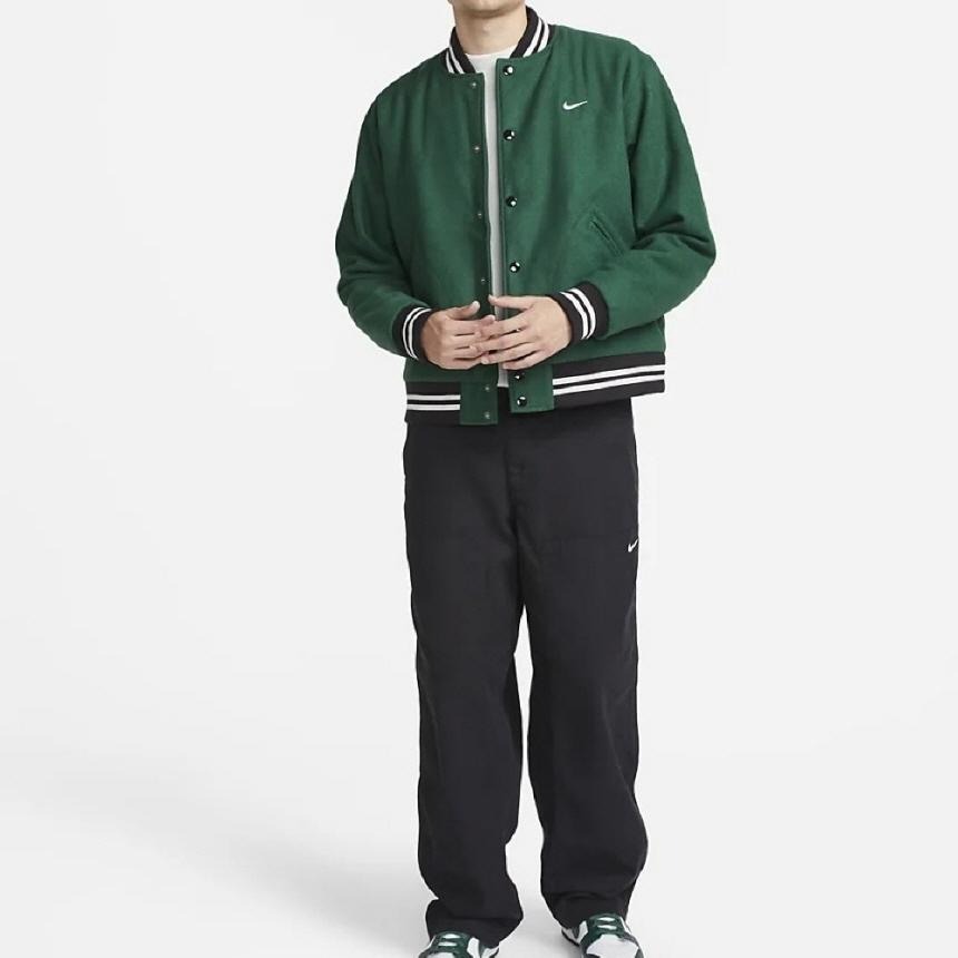 【WS】NIKE NSW VARSITY JACKET 羊毛 刺繡 男款 黑綠 運動 棒球外套 DQ5011-341-細節圖6