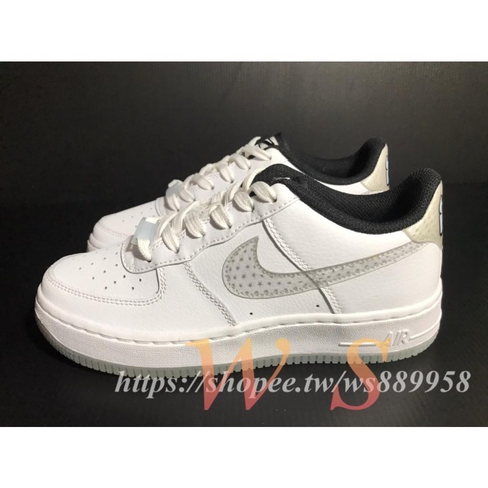 【WS】NIKE AIR FORCE 1 (GS)  AF1 全白 滿天星 白銀 運動 休閒鞋 CW5909-100-細節圖4