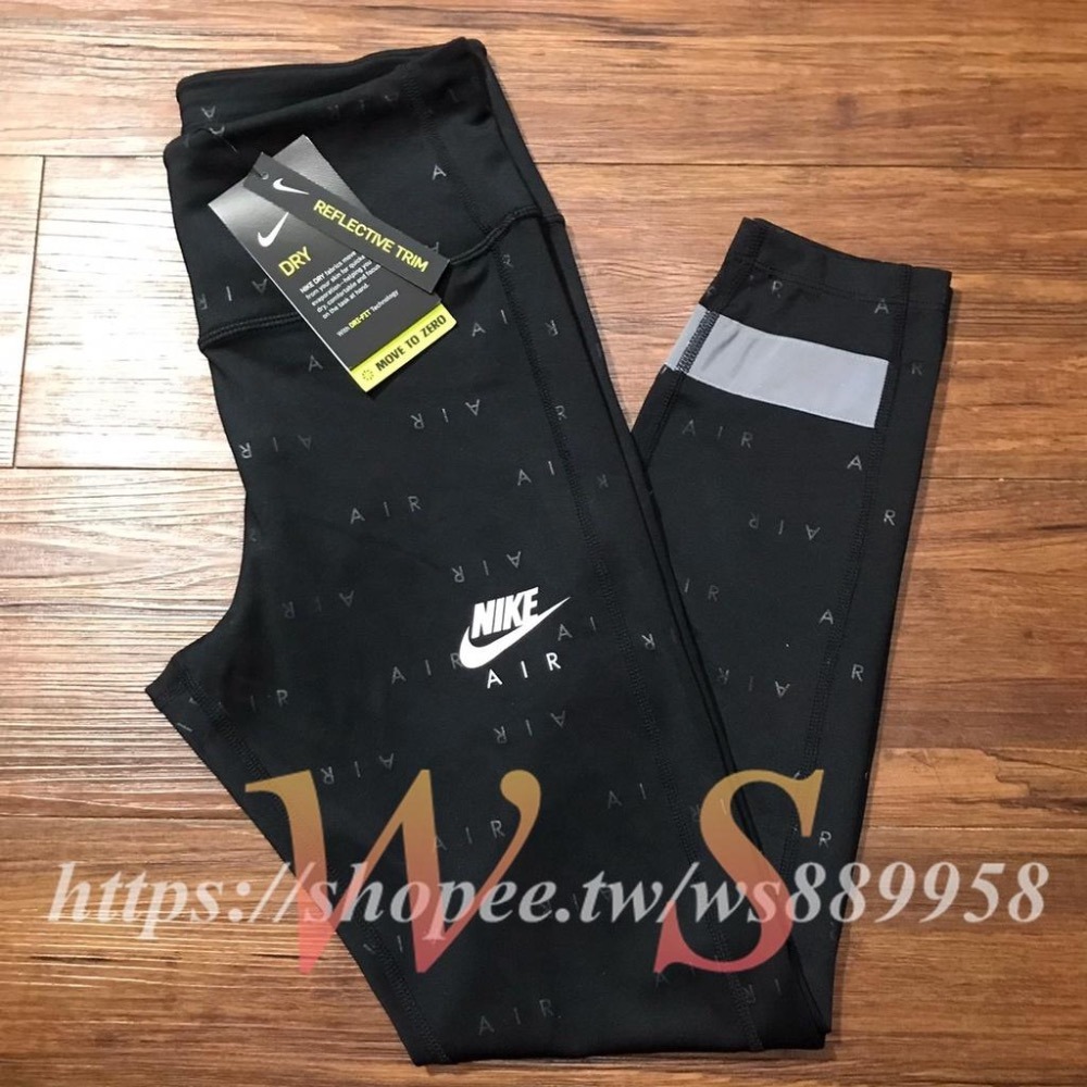 【WS】NIKE AIR 女裝 長褲 7/8 緊身褲 黑 針織 高腰 反光 跑步 運動 健身 CU3352-010-細節圖9