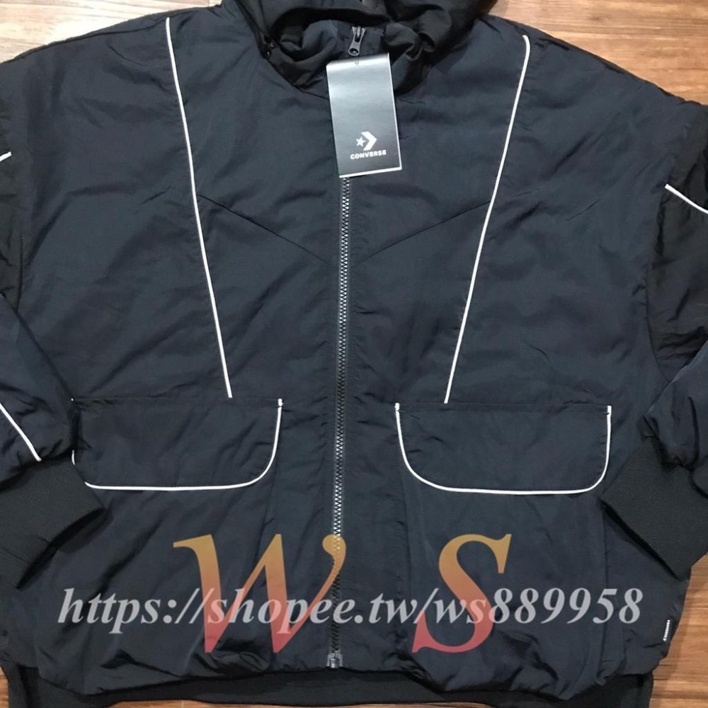【WS】CONVERSE 女款 黑 保暖 工裝 羽絨服 運動 休閒 連帽外套 帽子可拆卸-細節圖2
