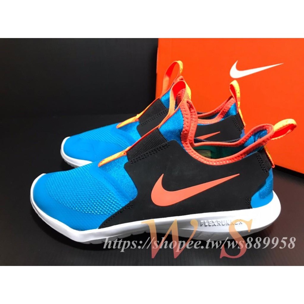 【WS】NIKE KIDS FLEX Runner 藍 童鞋 襪套 透氣 運動 慢跑 跑步鞋 AT4662-405-細節圖2