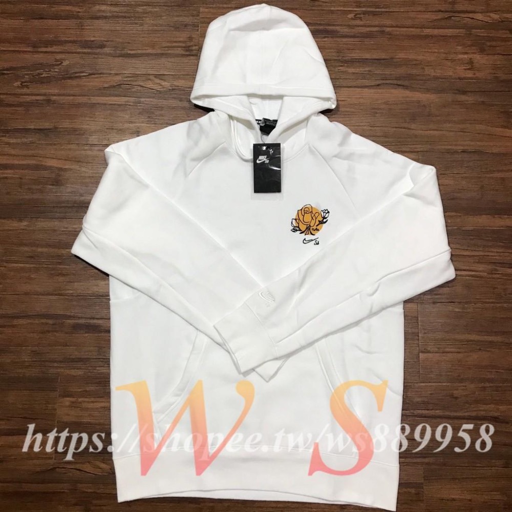 【WS】NIKE SB ICON HOODIE PULLOVER 滑板 白 刺繡 玫瑰 帽T 937835-100-細節圖5