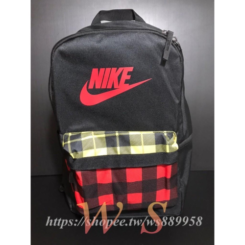 【WS】NIKE HERITAGE BACKPACK 後背包 黑色 格紋 拉鍊 夾層 運動 休閒 BA5880-010