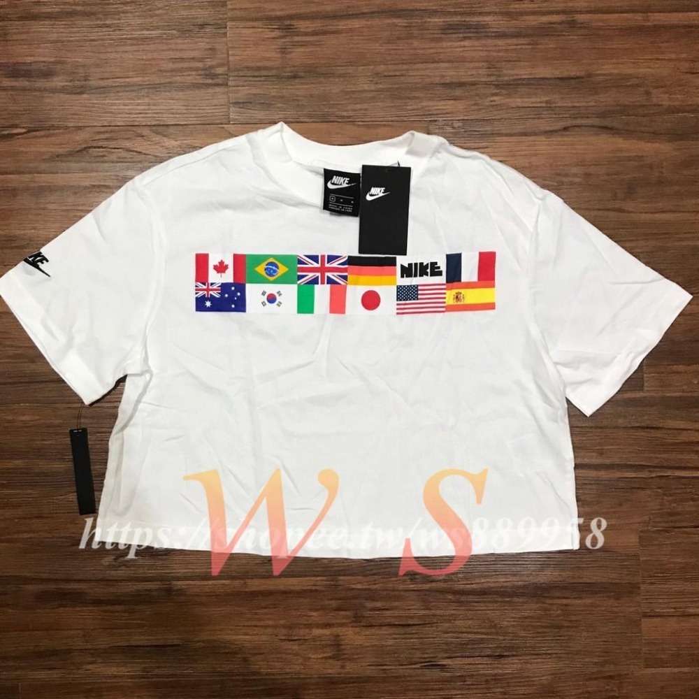 【WS】NIKE W FLAG GRAPHIC CROP 女款 白 萬國旗 休閒短T 運動 CJ3224-100-細節圖5