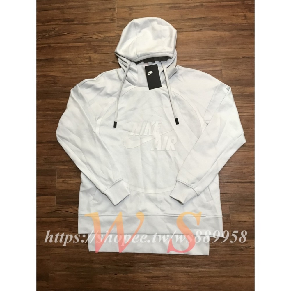 【WS】NIKE AIR HOODIE PO FLC 帽T 淺灰 LOGO 前短後長 男款 857486-043-細節圖5