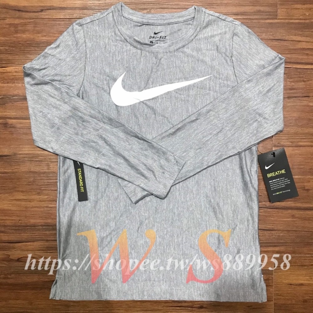 【WS】NIKE PRO DRY-FIT 灰 長袖T恤 童裝 BV3814-056-細節圖3