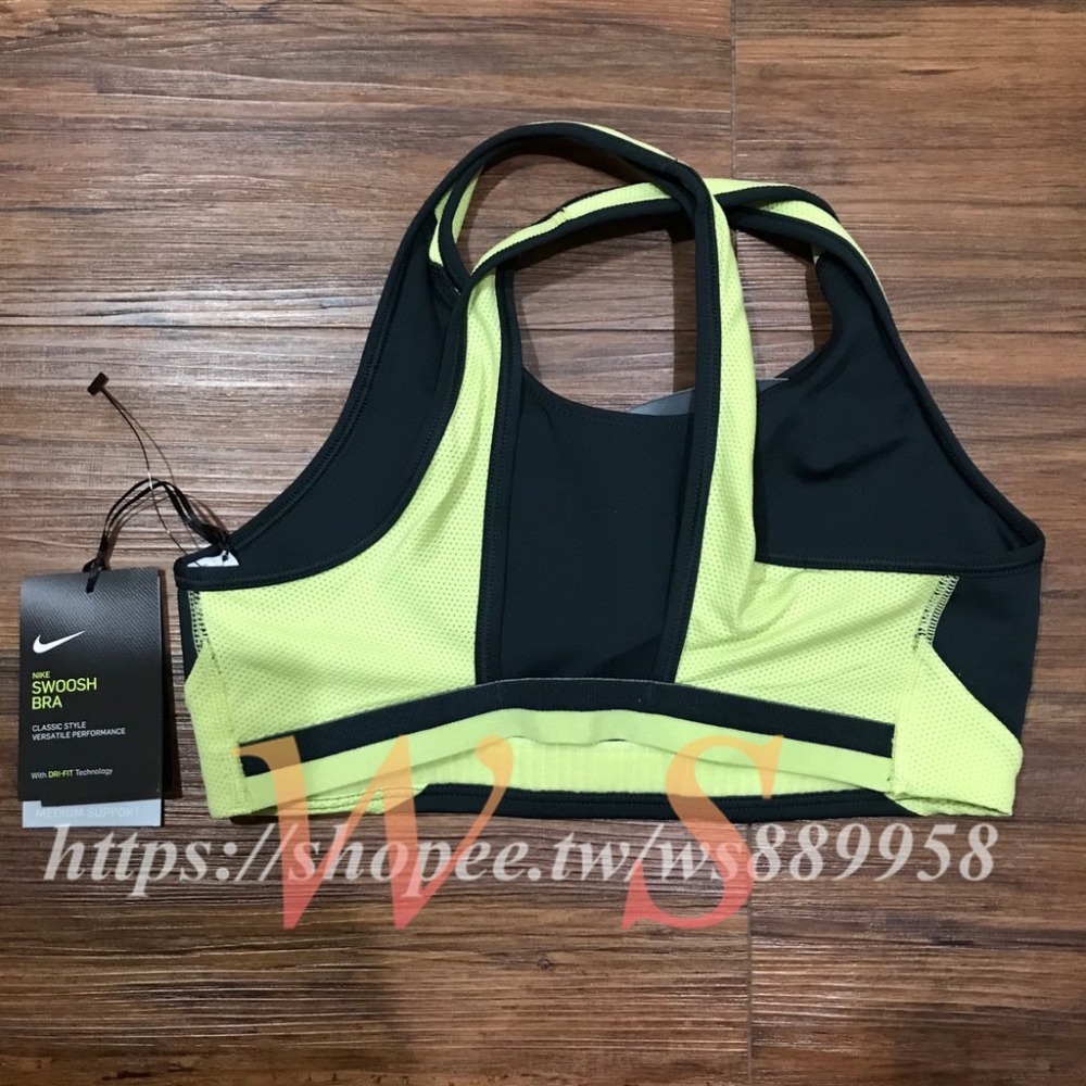 【WS】NIKE SWOOSH BRA 黑綠 中度支撐 訓練 健身 慢跑 運動 內衣 CJ0709-364-細節圖2