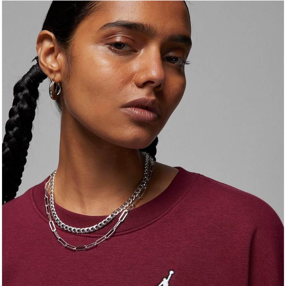 【WS】NIKE W JORDAN CREW 酒紅 女款 運動 休閒 保暖 長袖 T恤 大學T DQ4463-645-細節圖4