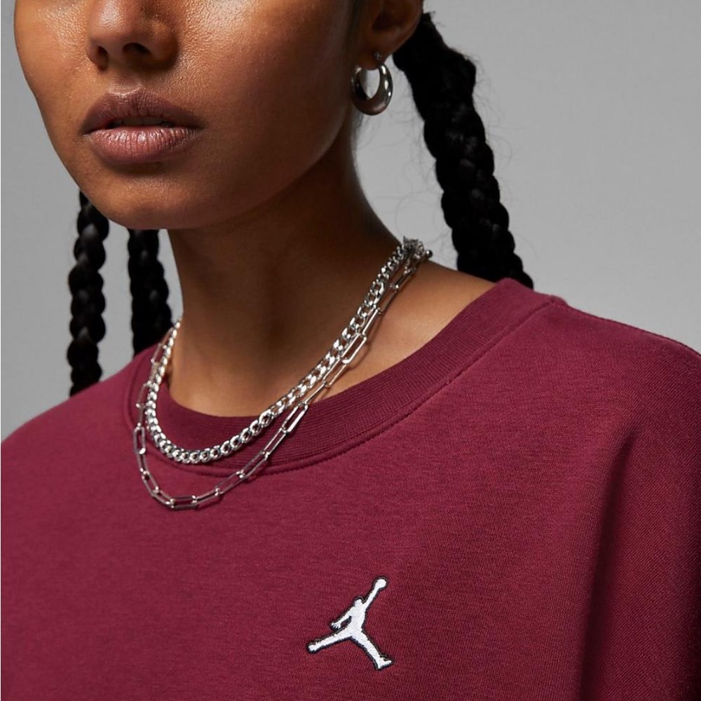 【WS】NIKE W JORDAN CREW 酒紅 女款 運動 休閒 保暖 長袖 T恤 大學T DQ4463-645-細節圖5