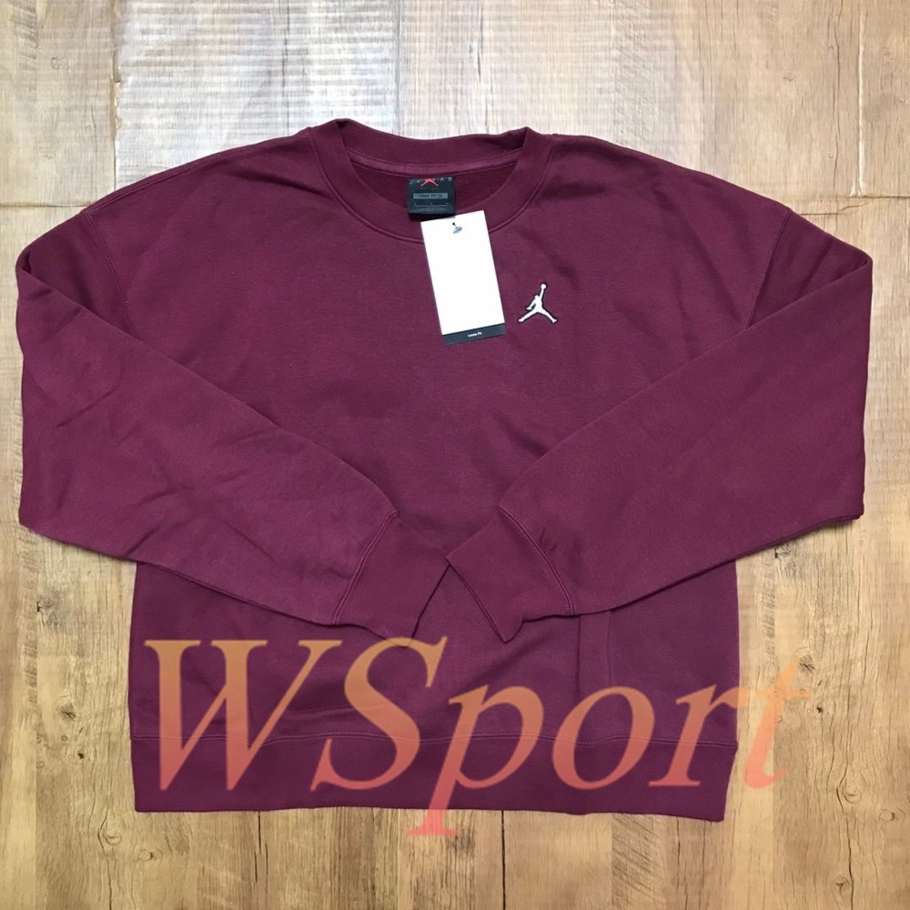【WS】NIKE W JORDAN CREW 酒紅 女款 運動 休閒 保暖 長袖 T恤 大學T DQ4463-645-細節圖6