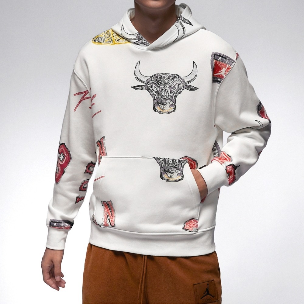 【WS】NIKE JORDAN BROOKLYN 白 塗鴉 刷毛 運動 休閒 長袖 連帽 帽T FN4546-133-細節圖2