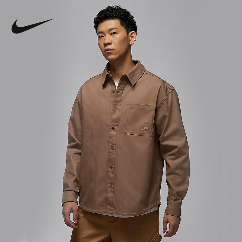 【WS】NIKE JORDAN BUTTN JKT 男款 棕色 刺繡LOGO 厚磅 長袖 襯衫 FV7447-223-細節圖2