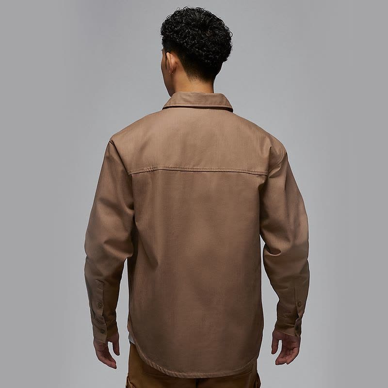 【WS】NIKE JORDAN BUTTN JKT 男款 棕色 刺繡LOGO 厚磅 長袖 襯衫 FV7447-223-細節圖3