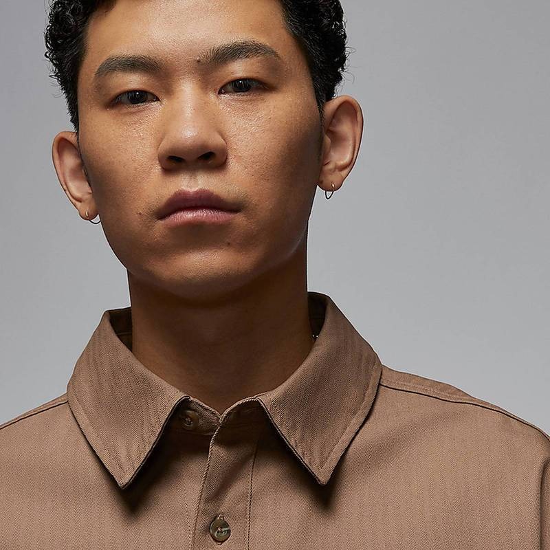 【WS】NIKE JORDAN BUTTN JKT 男款 棕色 刺繡LOGO 厚磅 長袖 襯衫 FV7447-223-細節圖4