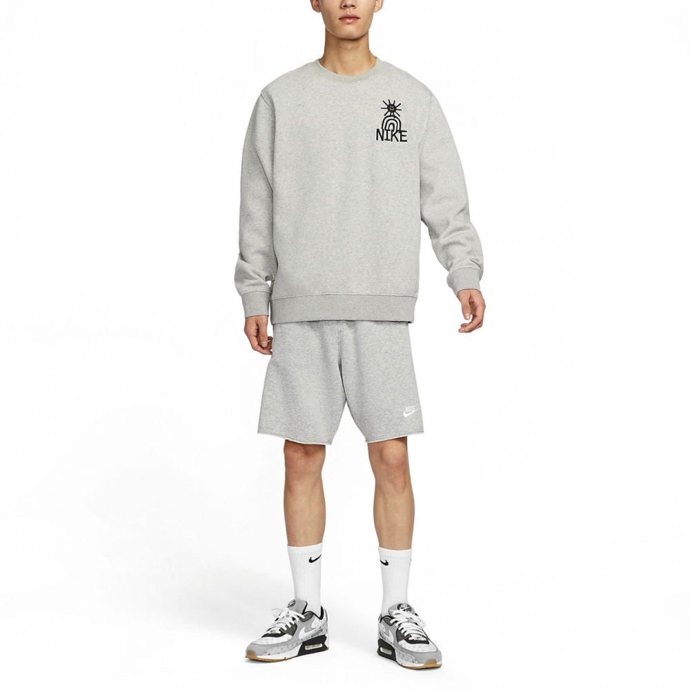 【WS】NIKE NSW SHORTS 男款 灰 寬鬆 刺繡LOGO 運動 休閒 棉褲 短褲 DX0767-063-細節圖3