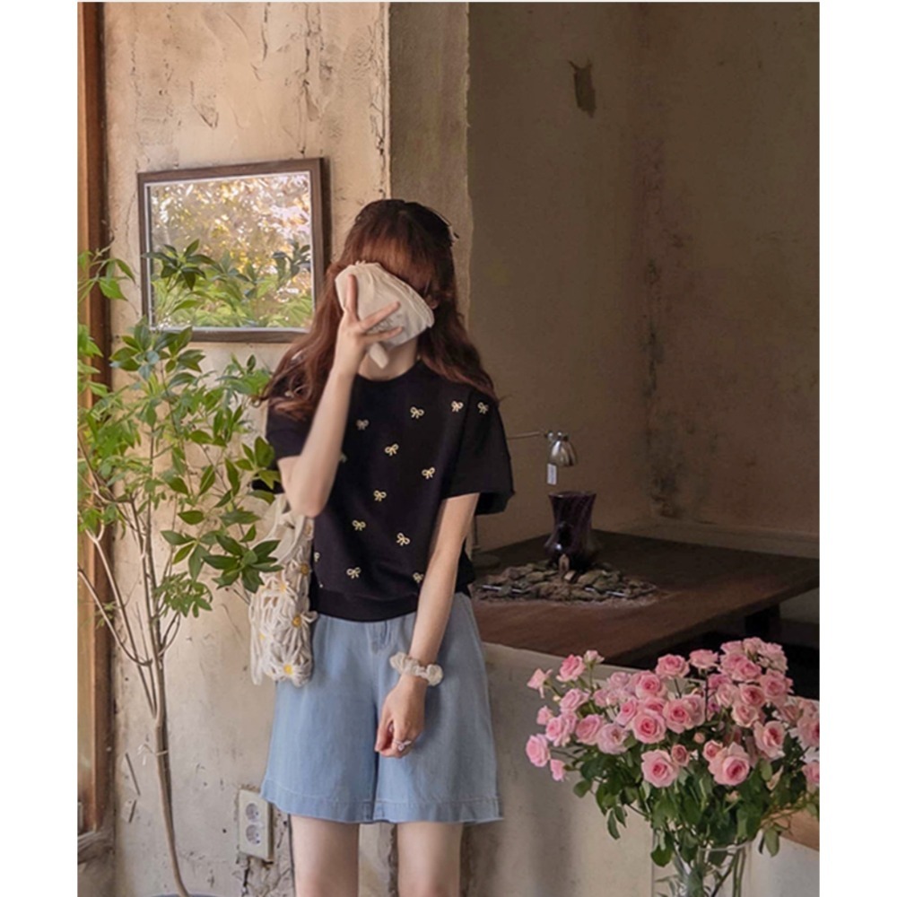 預購/HEDY赫蒂 正韓 可愛風格蝴結 捲捲秀大學T 衛衣（Free S-M可穿）(黑、白)-細節圖2