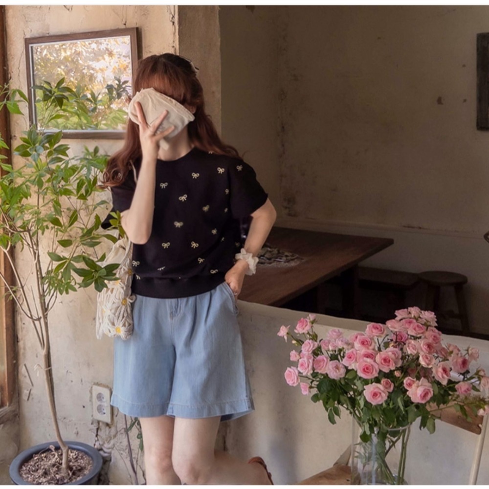 預購/HEDY赫蒂 正韓 可愛風格蝴結 捲捲秀大學T 衛衣（Free S-M可穿）(黑、白)-細節圖3