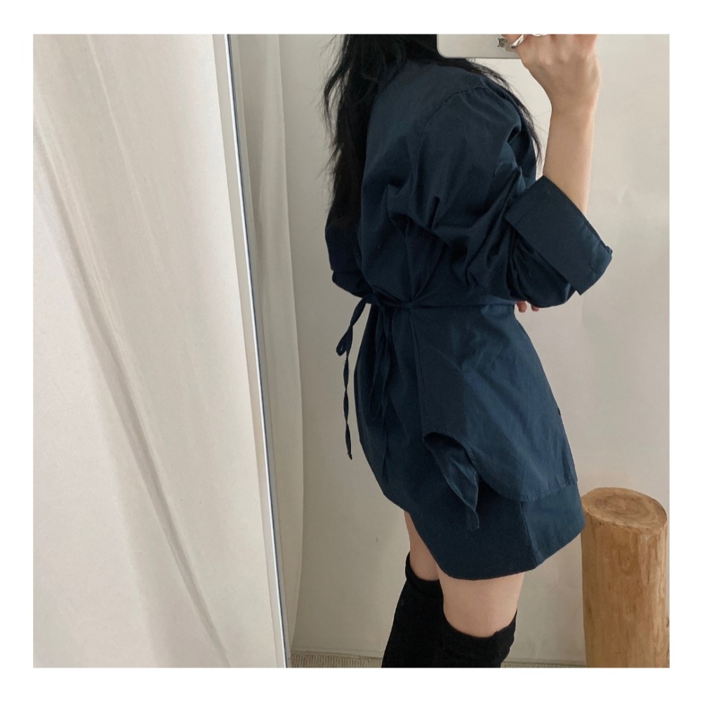 預購/HEDY赫蒂/ 正韓 氣勢感 長襯衫+短褲 套裝百搭款 （Free）(象牙白、天空藍、藏青)-細節圖6
