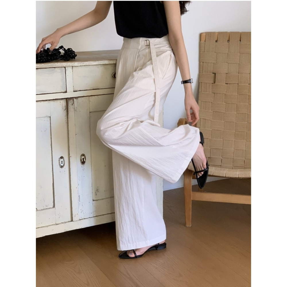 預購/HEDY赫蒂 正韓 涼感 打摺西裝寬褲 側腰D扣調節/夏褲/後腰鬆緊帶（Free）(黑、奶油白)-細節圖8