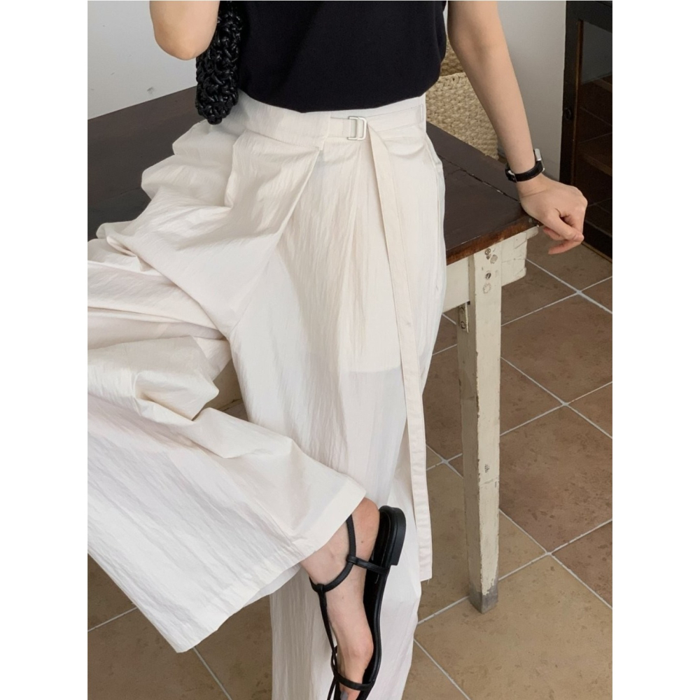 預購/HEDY赫蒂 正韓 涼感 打摺西裝寬褲 側腰D扣調節/夏褲/後腰鬆緊帶（Free）(黑、奶油白)-細節圖10