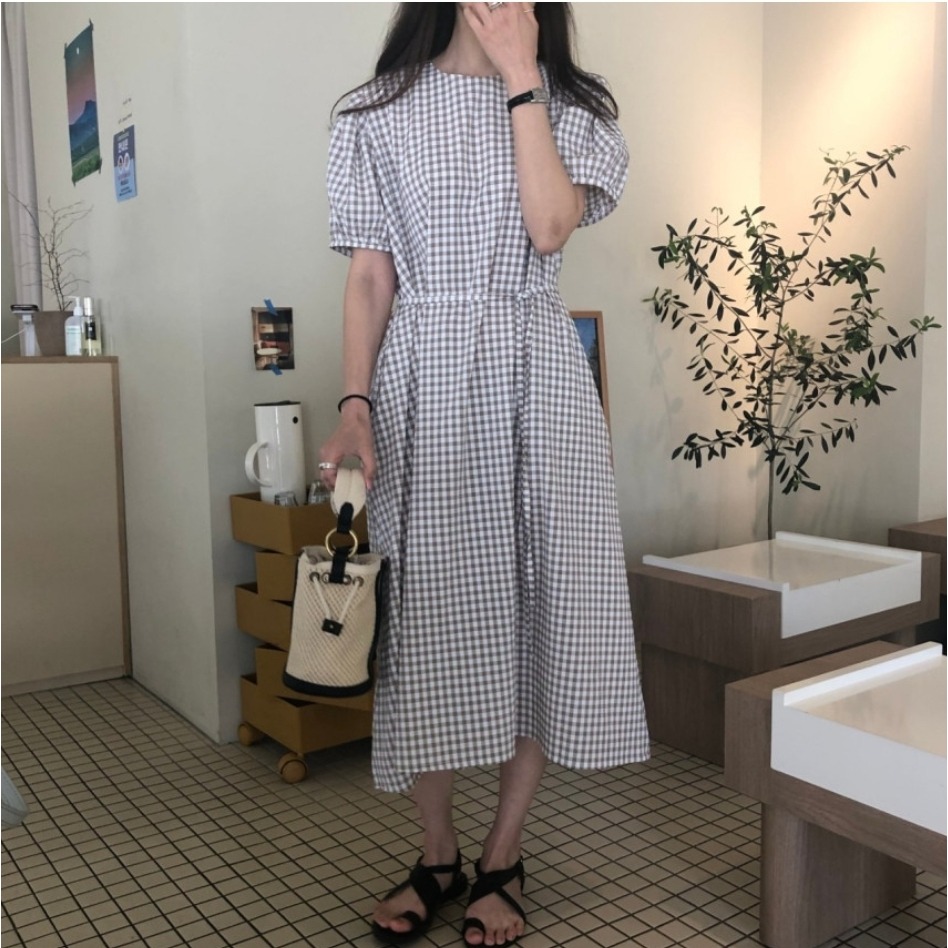 預購/HEDY赫蒂 正韓 文藝感 格子綁帶連身裙/格子洋裝/寬鬆/休閒/二穿(FREE S-L可穿)(粉、駝色、黑色)-細節圖6