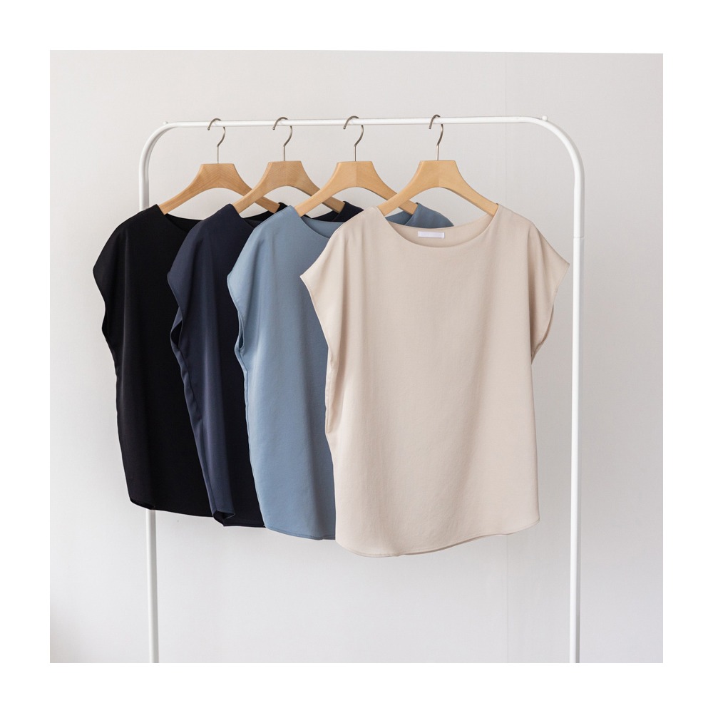 預購/HEDY赫蒂  正韓  船型領 雪紡衫/ 素面小包袖(FREE)(藍/米/炭/黑色)-細節圖2